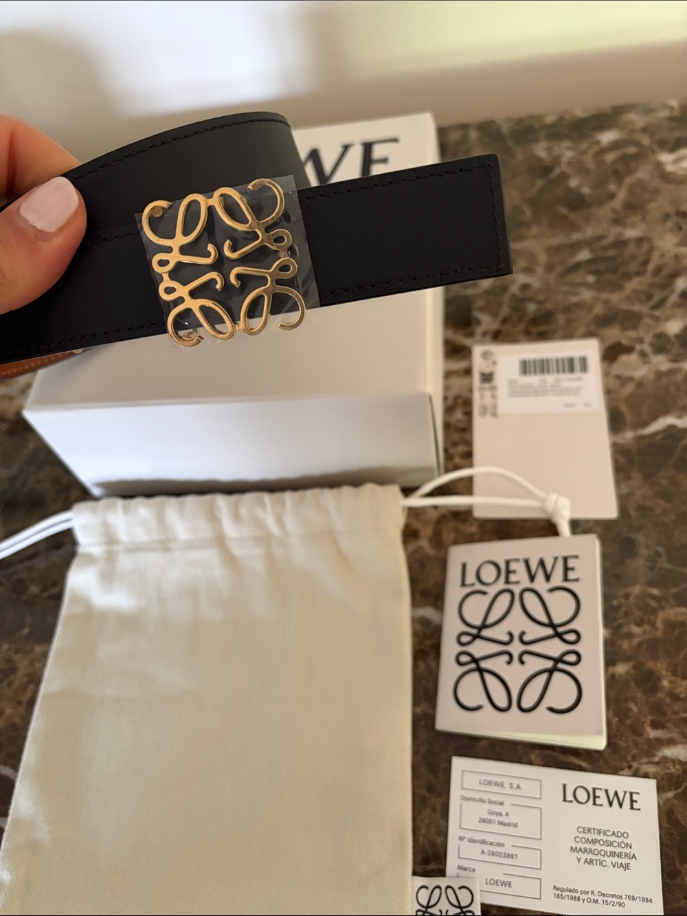 No Offers - Loewe Reversible Tan Black Leather Belt Gold Anagram Buckle